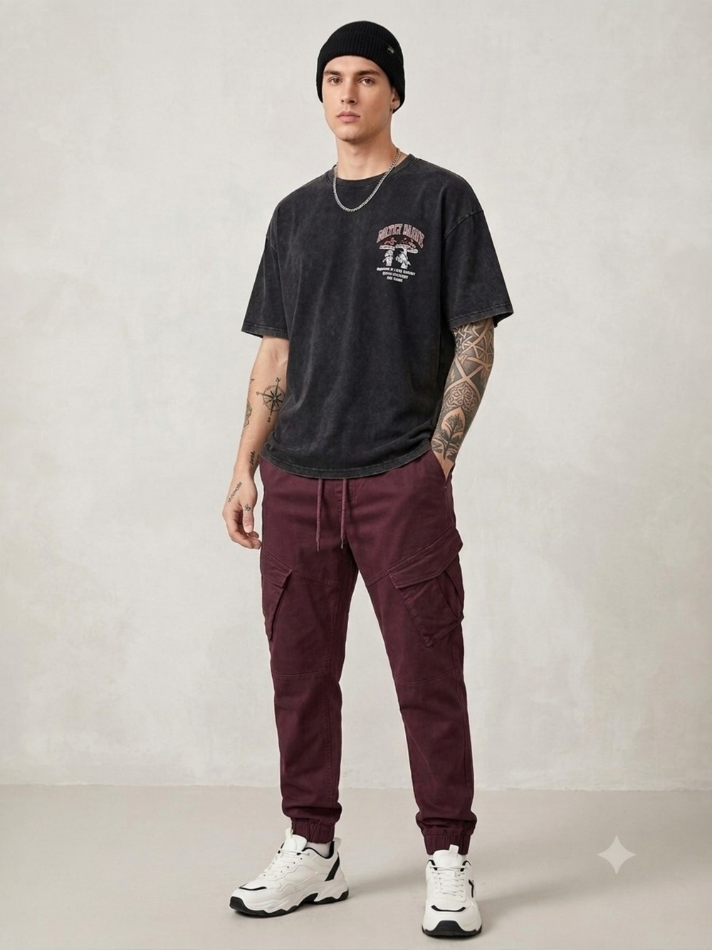 DNM Works Jeaniologie Cohen Burgundy Cargo Joggers XL 34